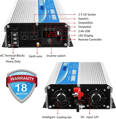 invertitore puro DC12V di potere di sinusoide 3000W a AC120V con telecomando