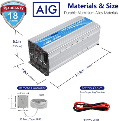Invertitore puro 1.5Amps della sinusoide di Giandel 4000W 24V con quattro sbocchi di CA