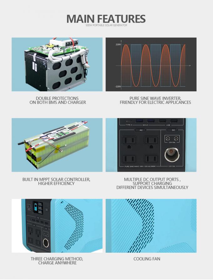 alimentazione elettrica portatile solare del sistema di 500W 10A per 720Wh di campeggio 1